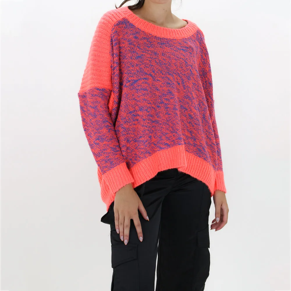Damen-Strickpullover mit Kabelmuster, Neonrosa