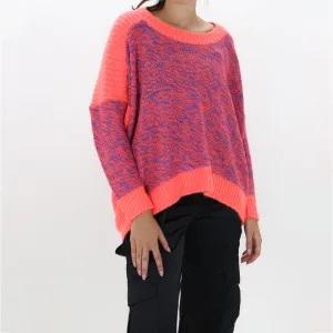 Damen-Strickpullover mit Kabelmuster, Neonrosa