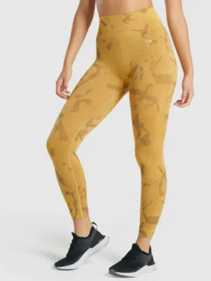 Damen-Tarnmuster-Leggings, Senf