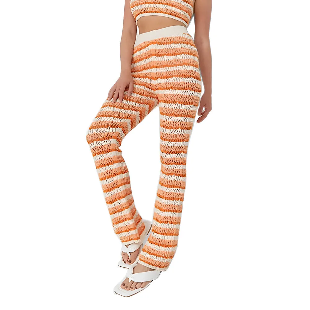 Damen-Hose mit Häkelstreifen, Beige/Orange