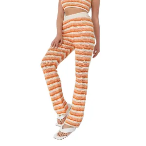 Damen-Hose mit Häkelstreifen, Beige/Orange
