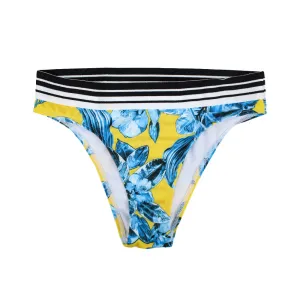 Damen-Bikiniunterteil mit Blumenmuster und gestreiftem Bund, Mehrfarbig