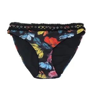 Damen-Bikiniunterteil mit Blumenmuster, Schwarz