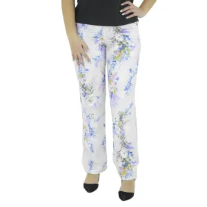 Damen Blumenmuster Freizeithose, Weiß