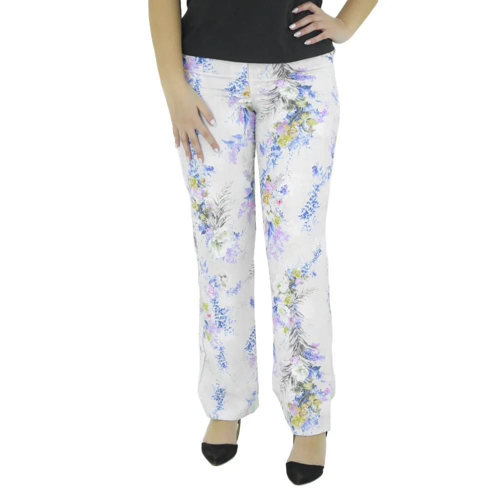 Damen Blumenmuster Freizeithose, Weiß