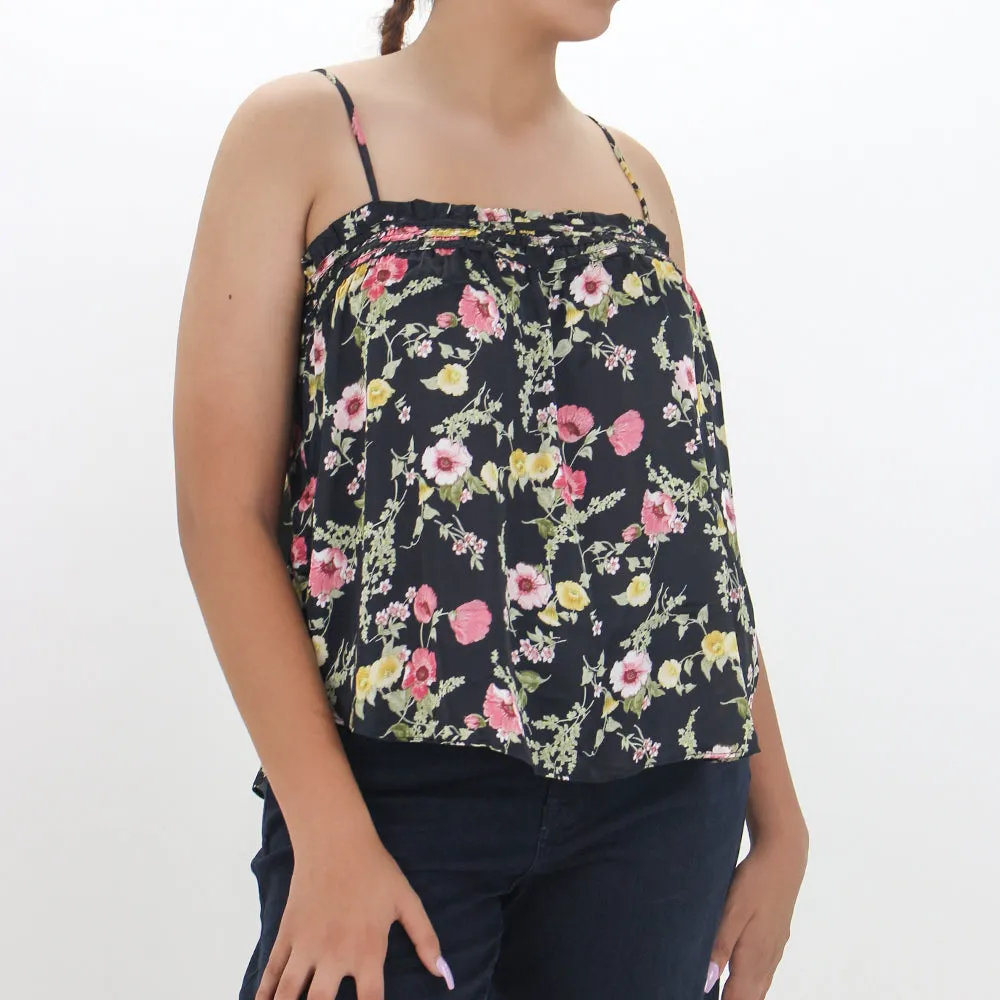 Damen Blumenprint Top, Schwarz