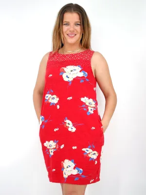 Damenkleid mit Blumenprint, Rot