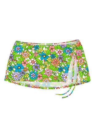 Damen-Raffrock mit Blumenprint und seitlicher Raffung, mehrfarbig