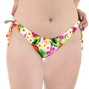 Damen-Bikiniunterteil mit Blumenmuster und Seitenschleife, Mehrfarbig