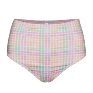 Damen-Bikiniunterteil mit hoher Taille, kariert, mehrfarbig