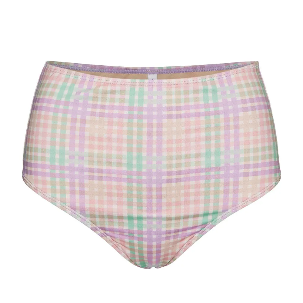 Damen-Bikiniunterteil mit hoher Taille, kariert, mehrfarbig