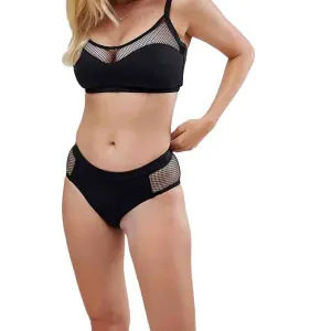 Damen Bikiniunterteil mit Mesh-Detail und hoher Taille, Schwarz