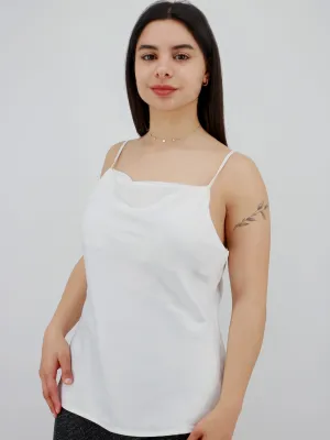 Damen Top aus glattem Satin, Einfarbig, Weiß