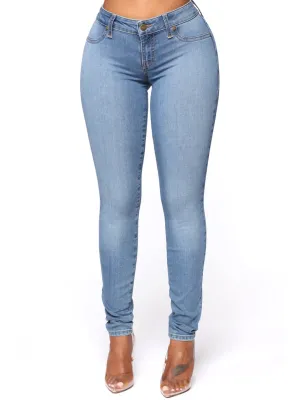 Damen-Skinny-Jeans, schlichte Uni-Farbe, Hellblau