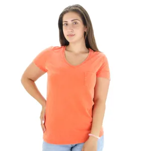 Damen Top mit Seitentaschen und V-Ausschnitt, Orange