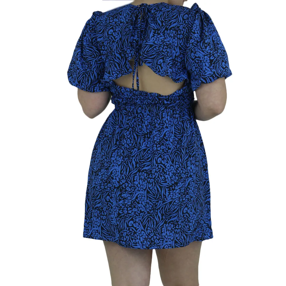 Damen-Kleid mit Puffärmeln, kurz, blau