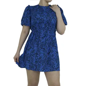 Damen-Kleid mit Puffärmeln, kurz, blau
