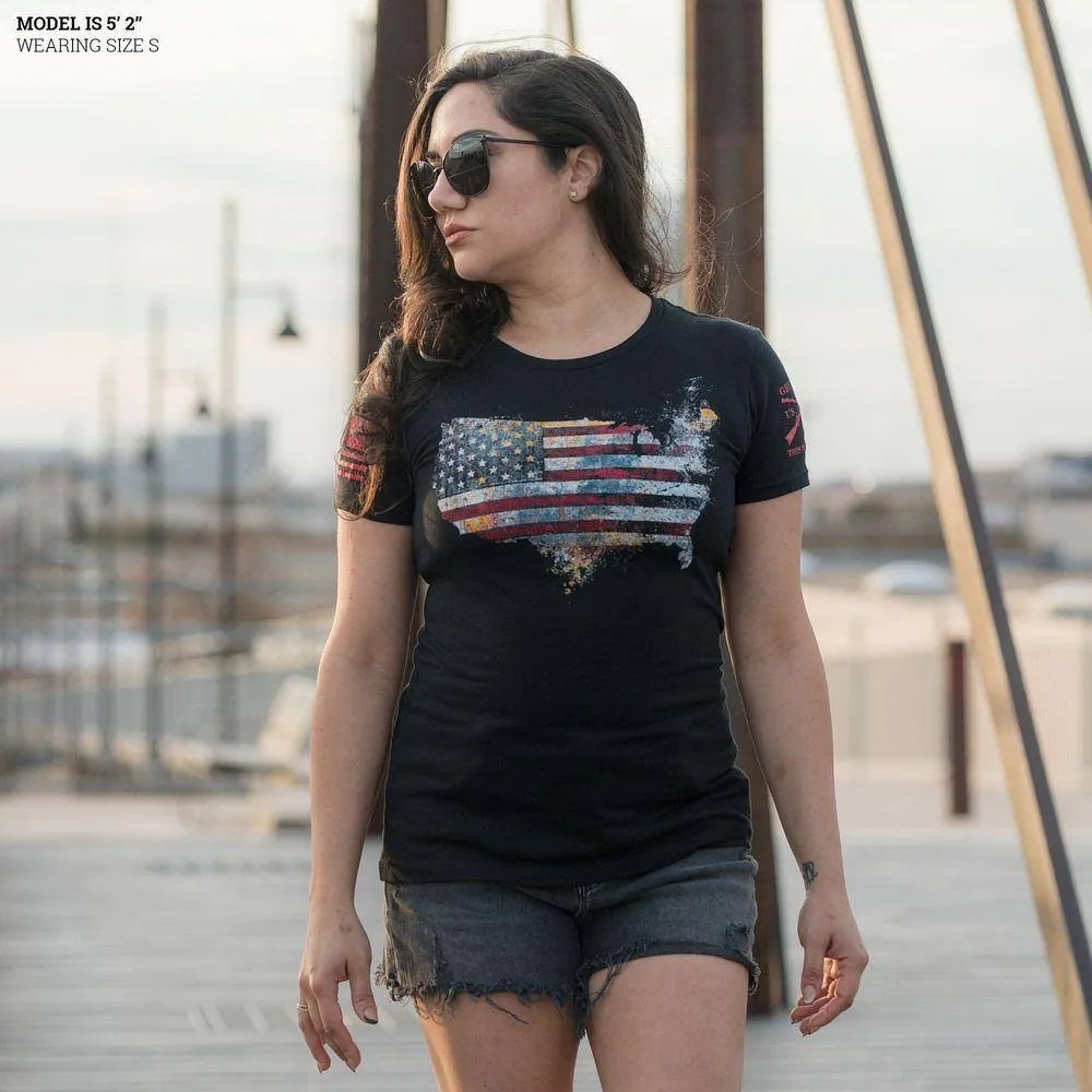 Damens Red Blood Nation Slim Fit T-Shirt - Schwarz