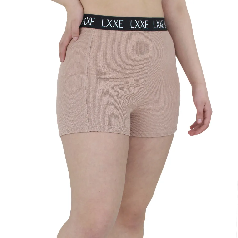 Damen Rippen-Sportshorts, Beige Rose