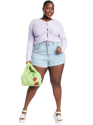 Zerrissene Wasch-Denim-Shorts für Damen, Hellblau
