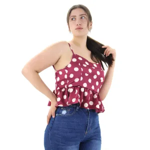 Damen-Rüschenbluse mit Punkten, Beere