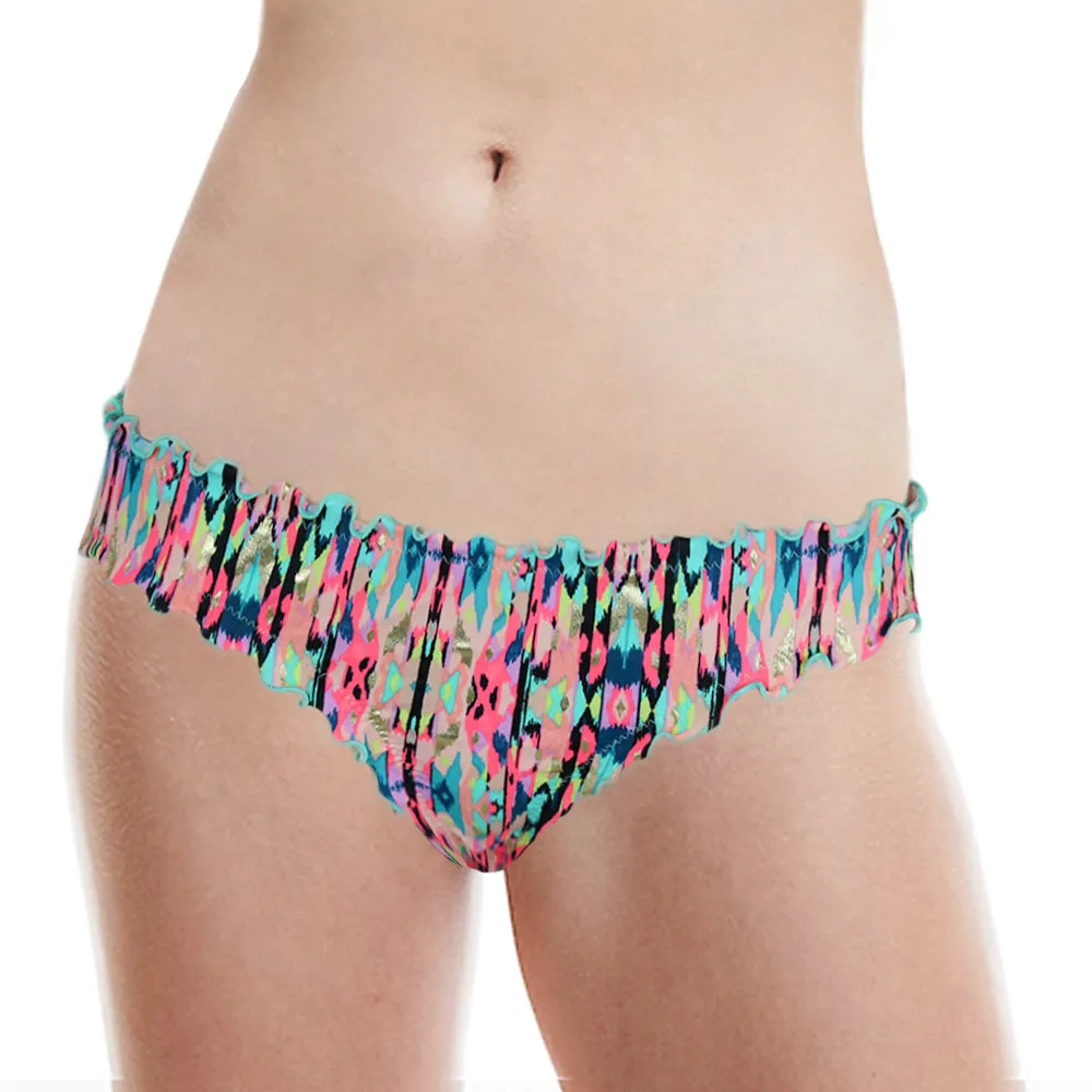 Damen-Bikiniunterteil mit Rüschen und Druck, Mehrfarbig