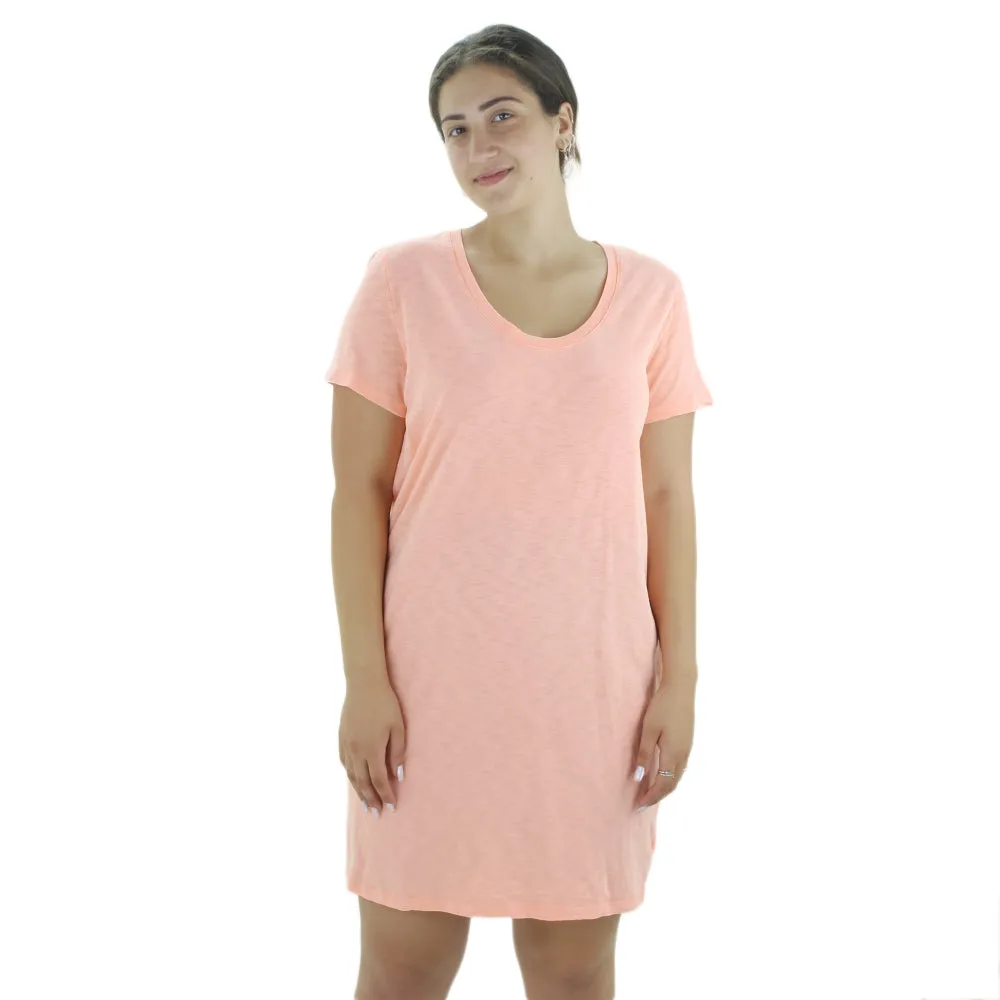 Damen-Kurzarm-Kleid, Einfarbig, Koralle