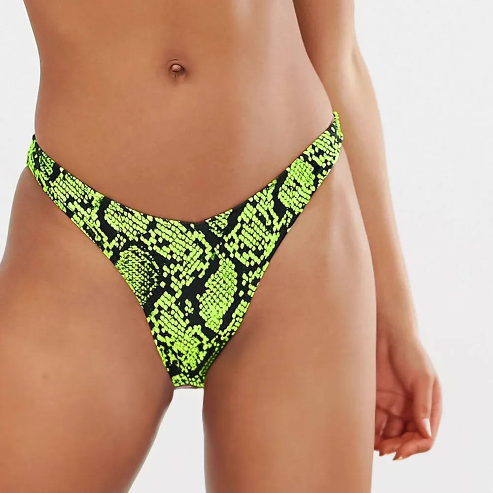 Damen-Bikiniunterteil mit Schlangenmuster, Neon Grün