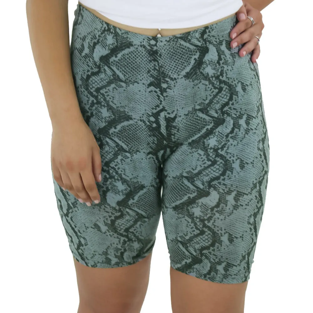 Damen-Snake-Print-Kurze Leggings, Olive