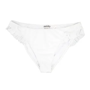 Damen-Bikiniunterteil mit Volant-Seitendetail, Weiß