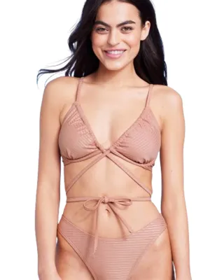 Damen-Bikini-Oberteil mit Riemchen und Streifen, Nude