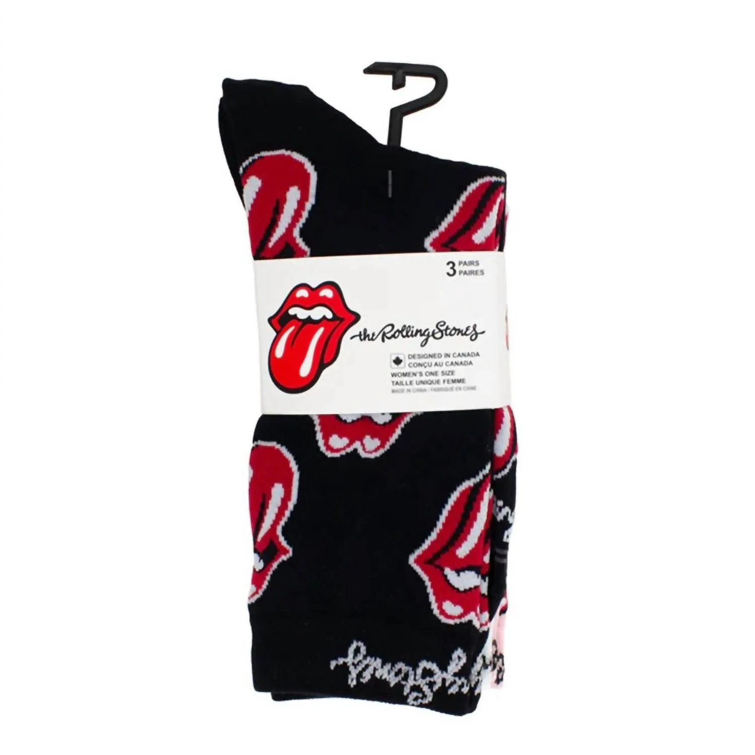 Damen The Rolling Stones Gemischte Crew-Socken in Schwarz/Weiß/Rosa/Rot