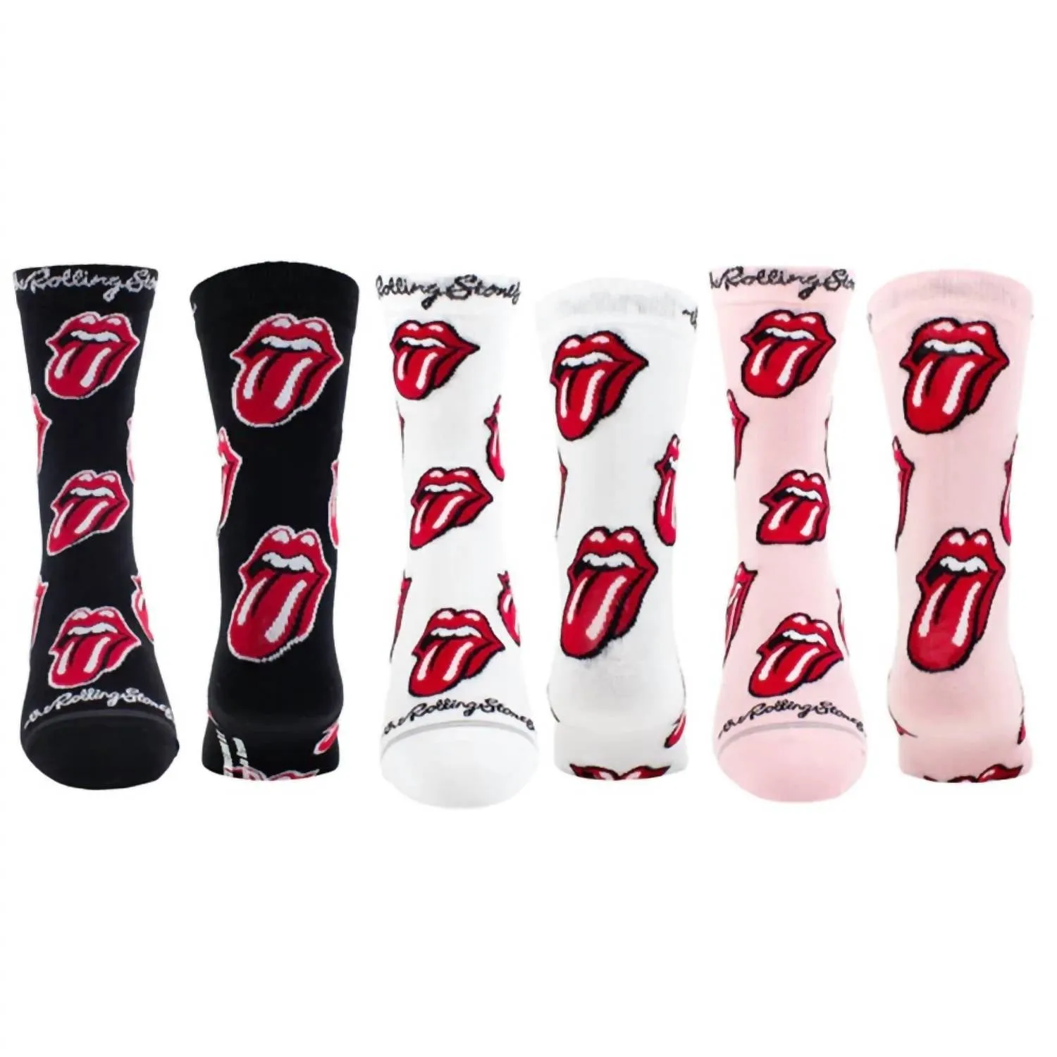 Damen The Rolling Stones Gemischte Crew-Socken in Schwarz/Weiß/Rosa/Rot
