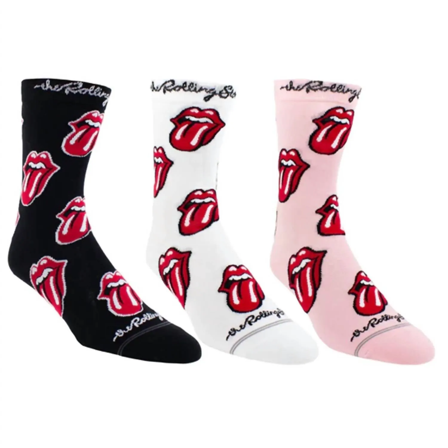 Damen The Rolling Stones Gemischte Crew-Socken in Schwarz/Weiß/Rosa/Rot