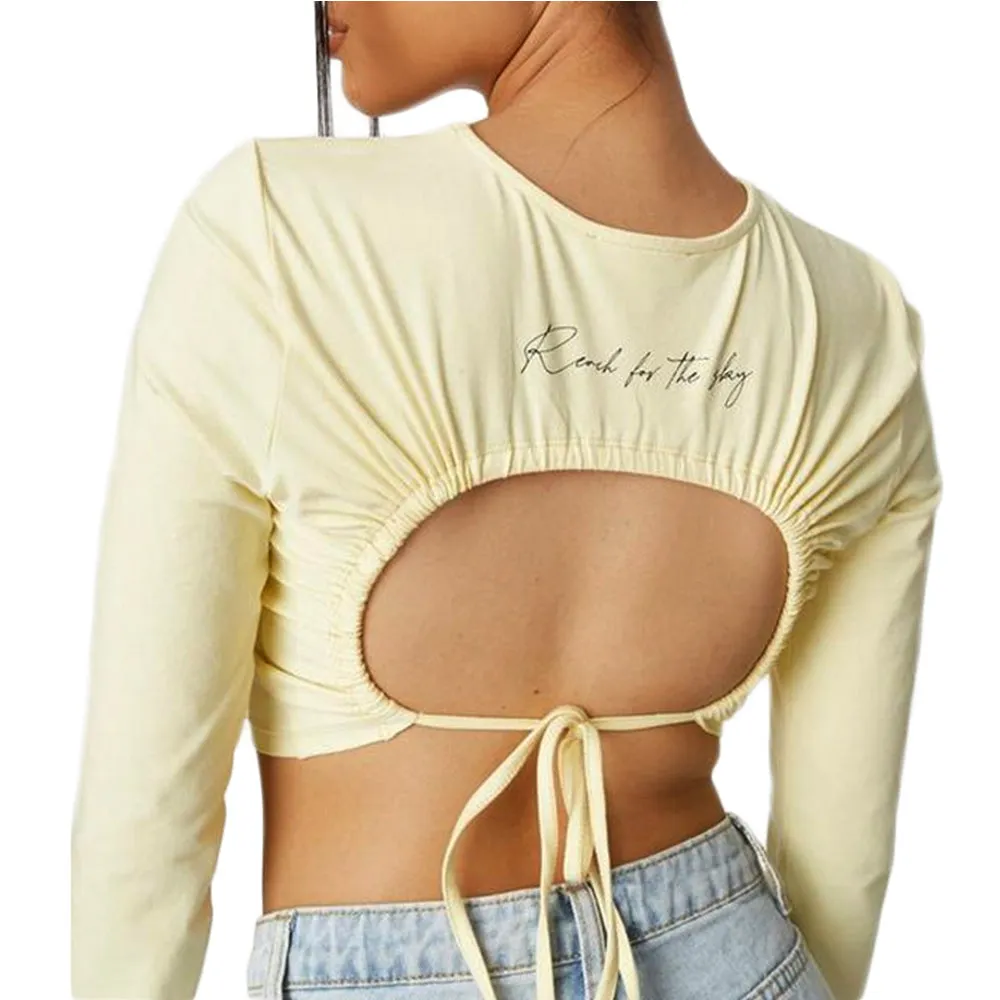 Damens Crop Top mit Rückenbindung, Gelb