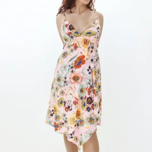 Damen Kleid mit Bindegürtel und Druck, Rosa