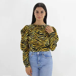 Damen Zebra-Print Oppen Rückenfreies Top, Gelb/Schwarz