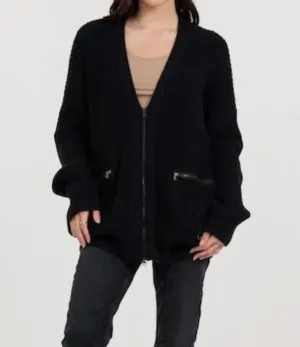 Utility-Cardigan mit Reißverschluss in Schwarz