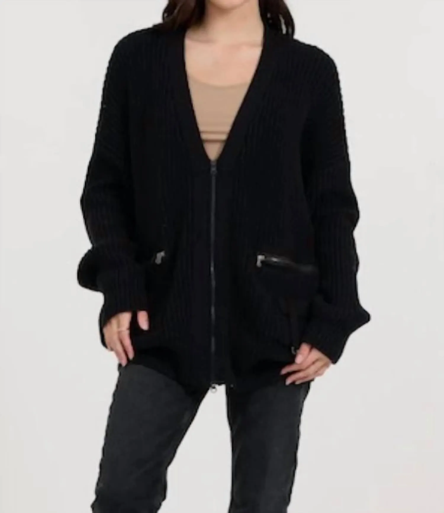 Utility-Cardigan mit Reißverschluss in Schwarz